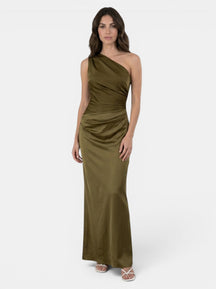 Robe maxi plissée une épaule élégante pour soirée et occasions formelles