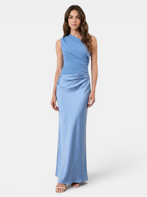 Robe maxi plissée une épaule élégante pour soirée et occasions formelles