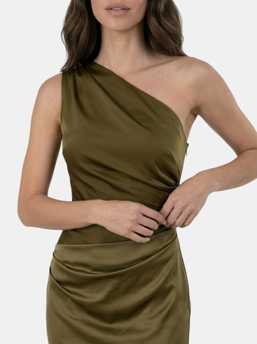 Robe maxi plissée une épaule élégante pour soirée et occasions formelles