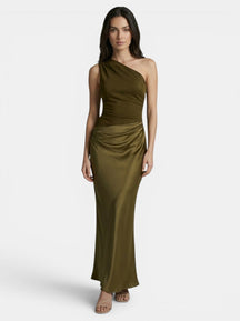 Robe longue plissée une épaule asymétrique élégante pour soirée femme