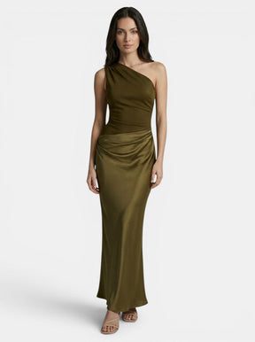 Robe longue plissée une épaule asymétrique élégante pour soirée femme