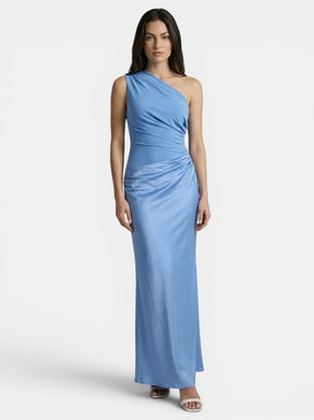 Robe longue plissée une épaule asymétrique élégante pour soirée femme