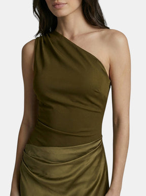 Robe longue plissée une épaule asymétrique élégante pour soirée femme