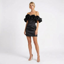 Robe mini bustier à volants romantique et sophistiquée pour cocktail femme