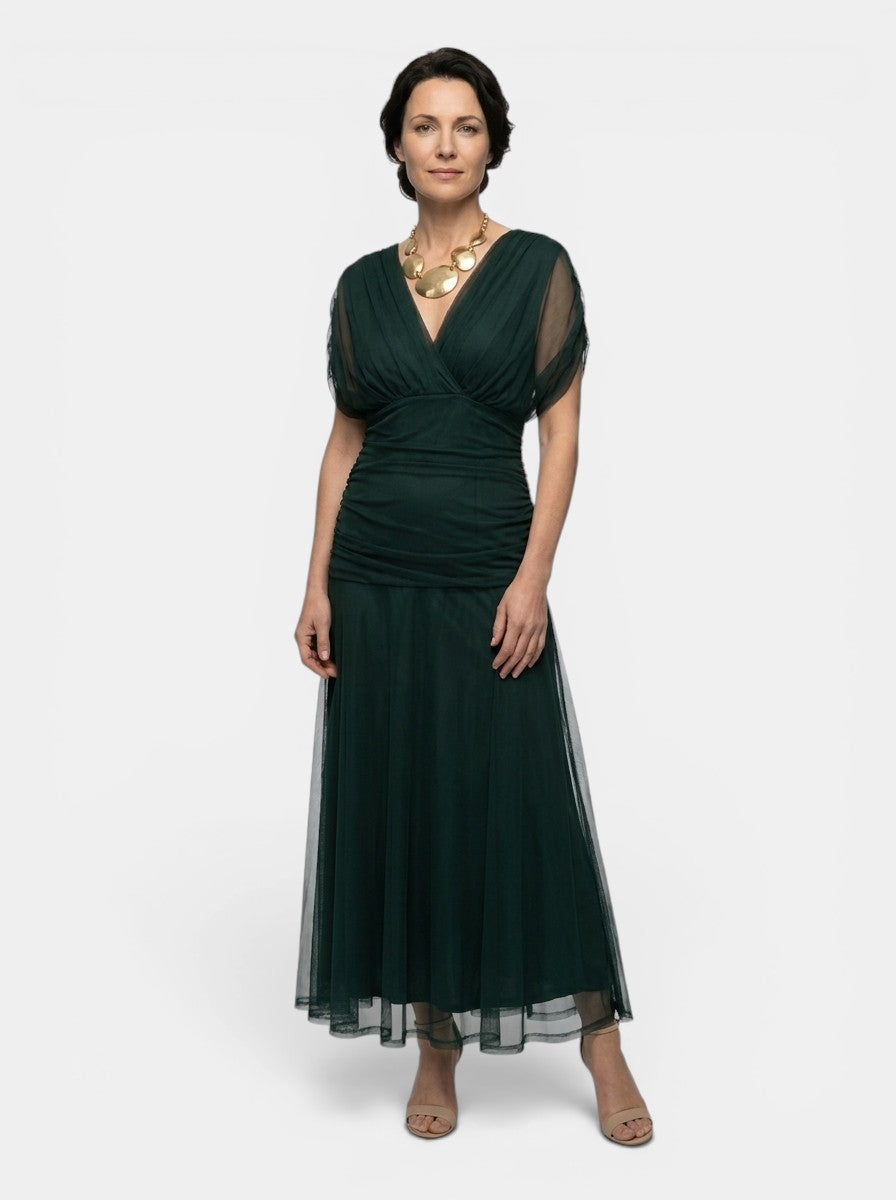 Robe longue col V manches cape fluides élégance soirée femme