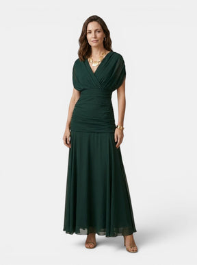 Robe maxi fluide col V manches courtes élégance soirée femme