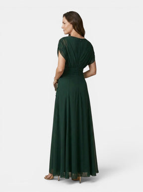 Robe maxi fluide col V manches courtes élégance soirée femme