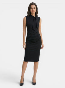 Robe midi sans manches fourreau col V portefeuille élégante femme toutes saisons