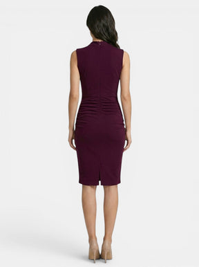 Robe midi sans manches fourreau col V portefeuille élégante femme toutes saisons