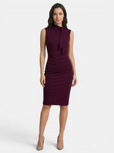 Robe midi sans manches fourreau col V portefeuille élégante femme toutes saisons