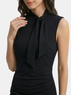 Robe midi sans manches fourreau col V portefeuille élégante femme toutes saisons