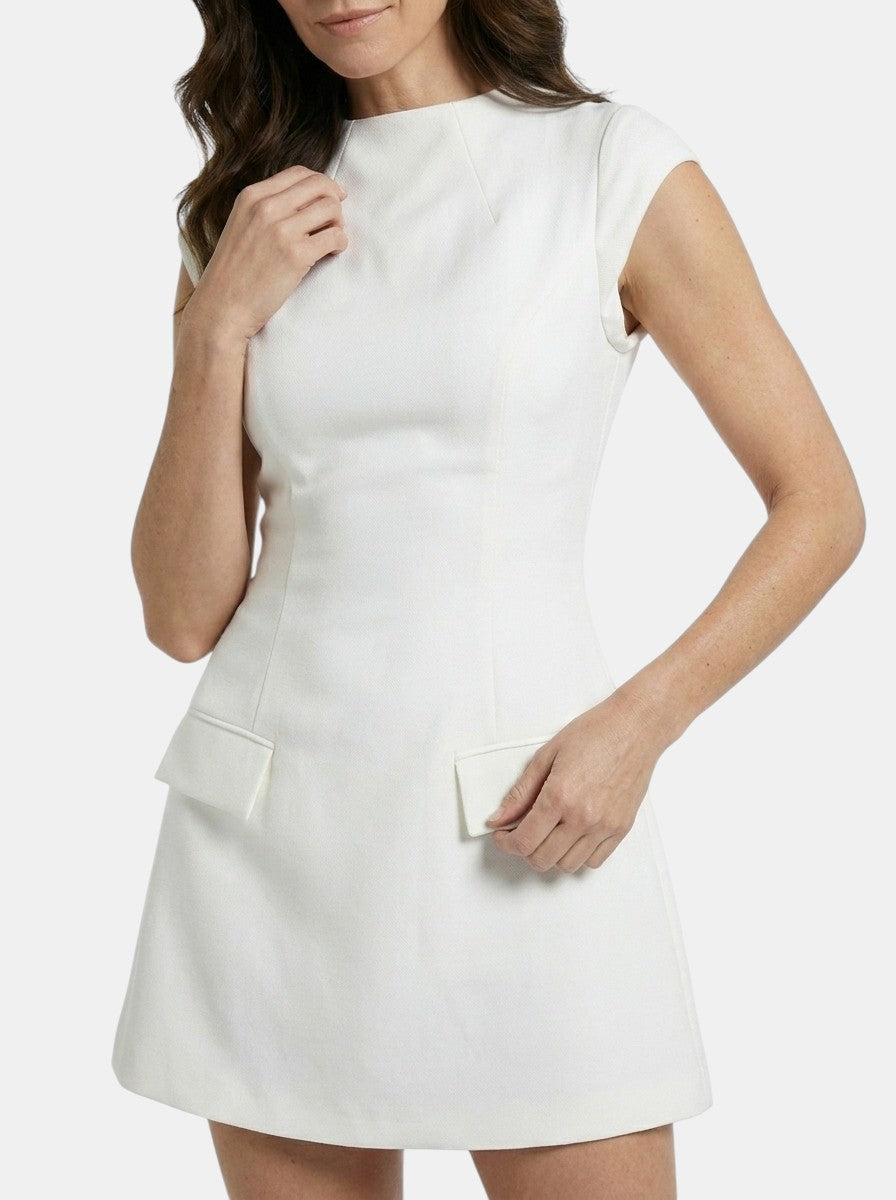 Mini robe blanche manches courtes col rond poches femme Collection Intemporelle