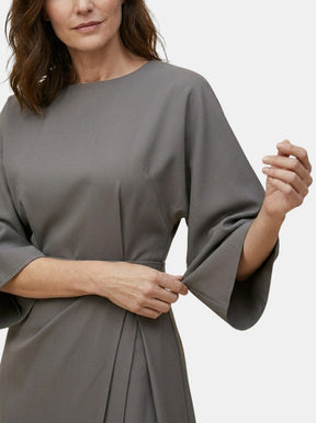 Robe midi portefeuille noire manches ballon ceinture auto-nouée soirée