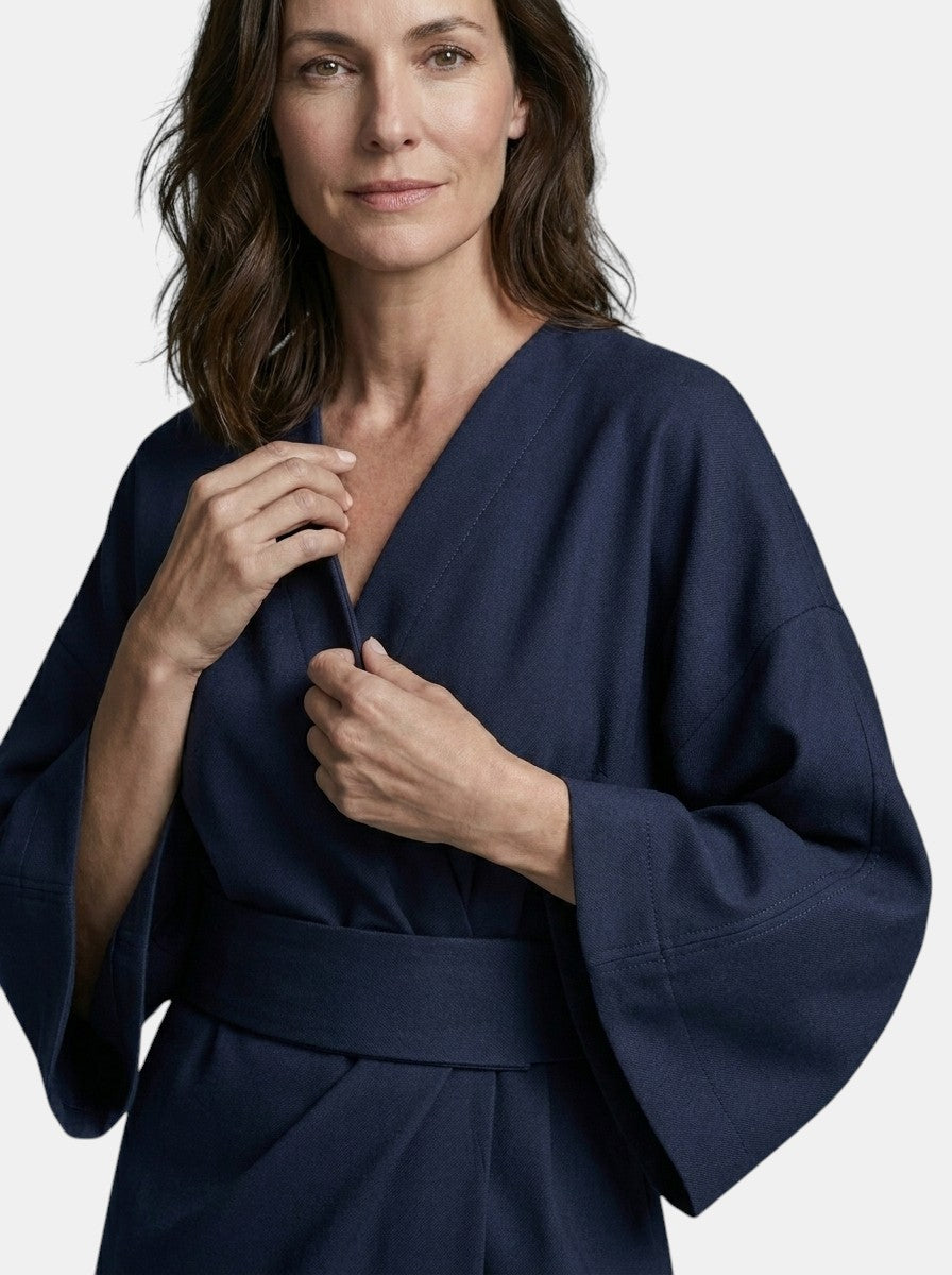 Robe midi portefeuille noire manches ballon ceinture auto-nouée soirée