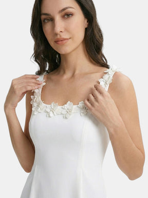 Robe mini fourreau à appliqués floraux col carré femme cocktail estivale