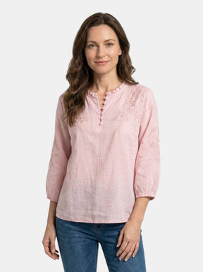 Blouse à broderies florales légère boutonnage classique élégante femme