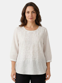 Blouse brodée florale coupe ample aérienne artisanale pour femme