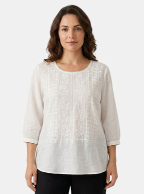 Blouse brodée florale coupe ample aérienne artisanale pour femme