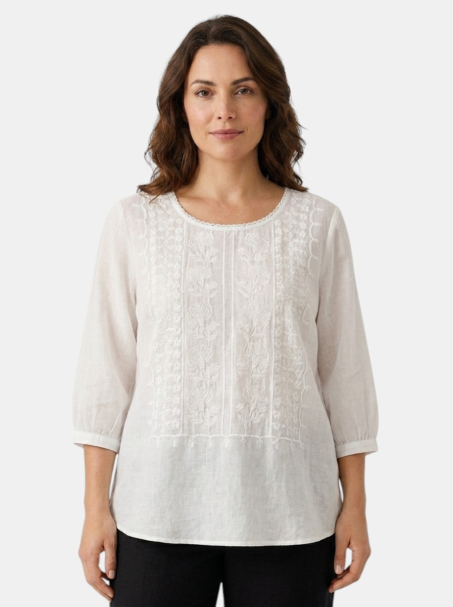 Blouse brodée florale coupe ample aérienne artisanale pour femme
