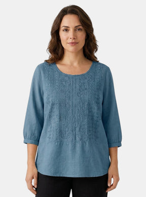 Blouse brodée florale coupe ample aérienne artisanale pour femme