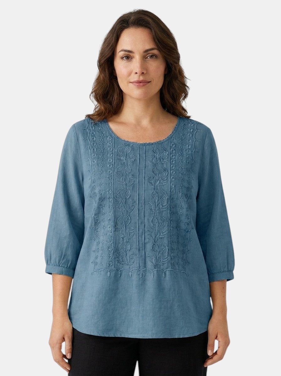 Blouse brodée florale coupe ample aérienne artisanale pour femme