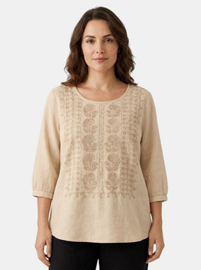 Blouse brodée florale coupe ample aérienne artisanale pour femme