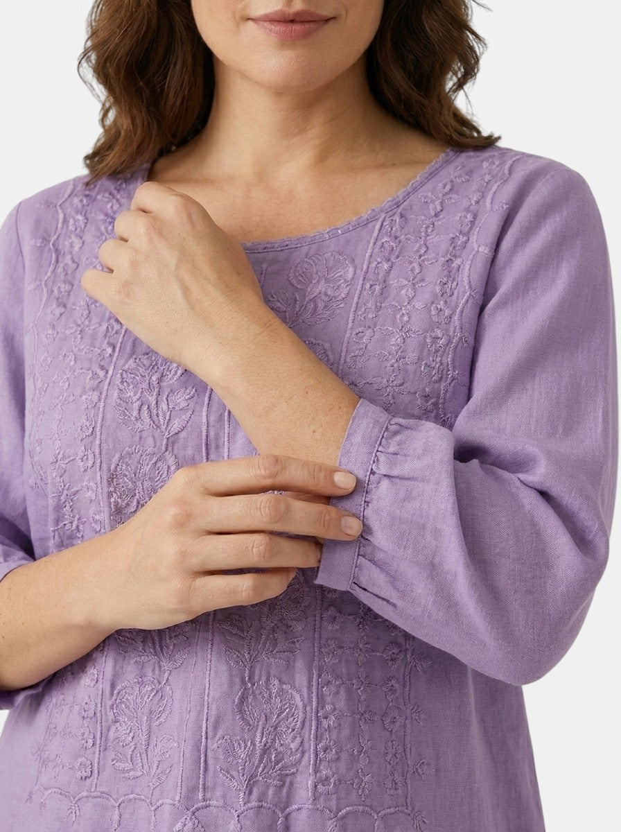Blouse brodée florale coupe ample aérienne artisanale pour femme