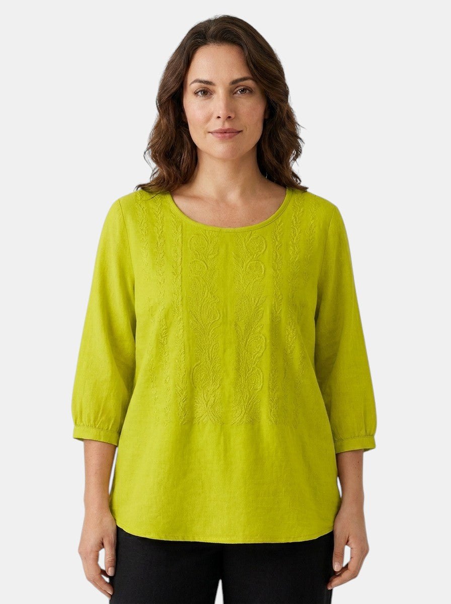 Blouse brodée florale coupe ample aérienne artisanale pour femme