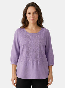 Blouse brodée florale coupe ample aérienne artisanale pour femme