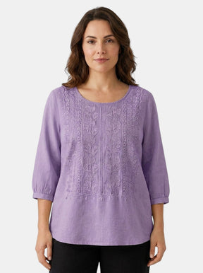 Blouse brodée florale coupe ample aérienne artisanale pour femme