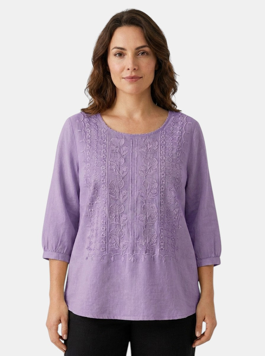 Blouse brodée florale coupe ample aérienne artisanale pour femme
