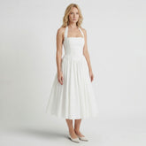 Robe midi fleurie col licou élégante pour cocktail estival femme