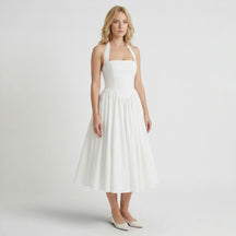 Robe midi fleurie col licou élégante pour cocktail estival femme