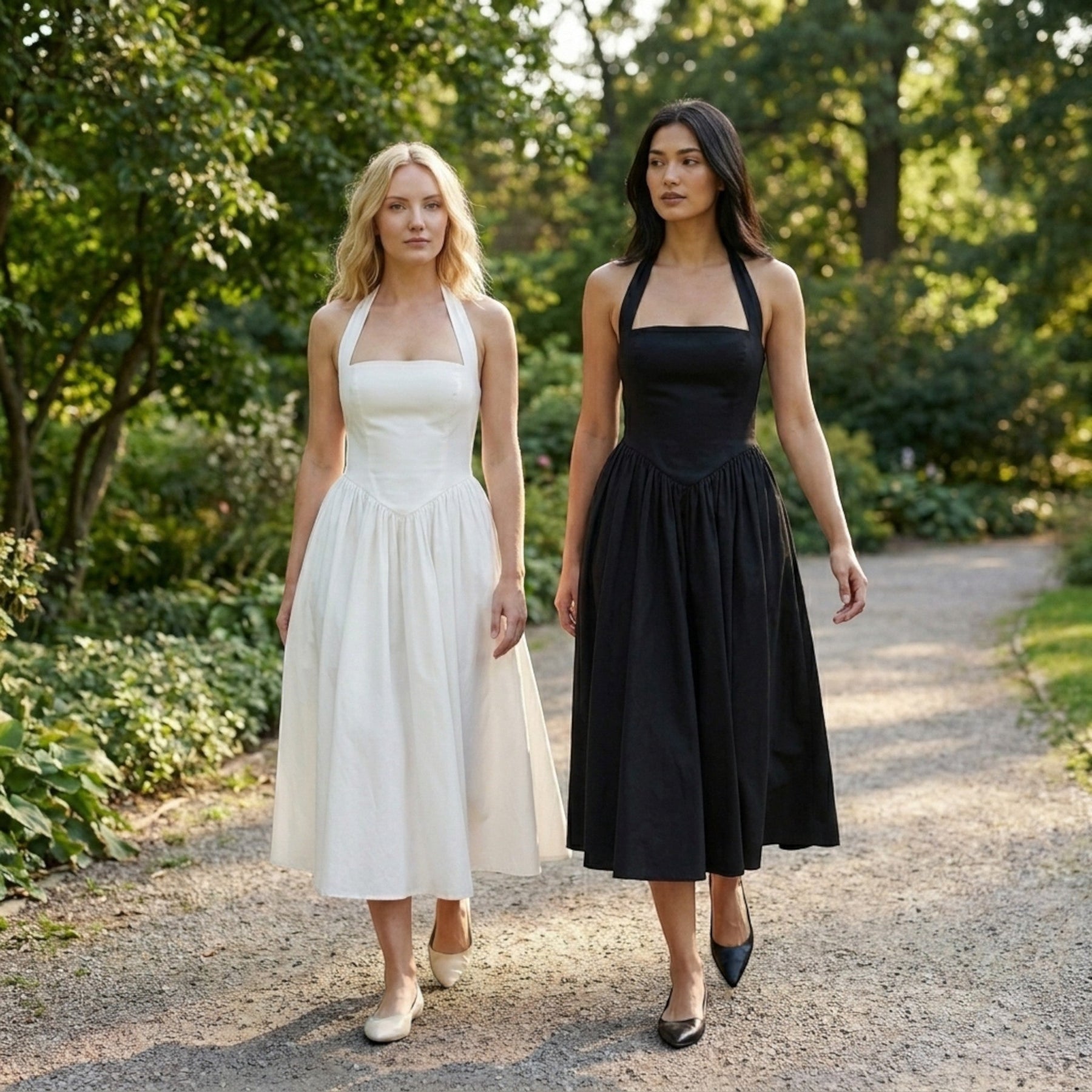 Robe midi fleurie col licou élégante pour cocktail estival femme