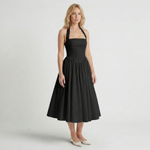 Robe midi fleurie col licou élégante pour cocktail estival femme