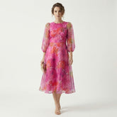 Robe midi fleurie femme manches longues élégante tenue estivale grande taille