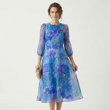 Robe midi fleurie femme manches longues élégante tenue estivale grande taille