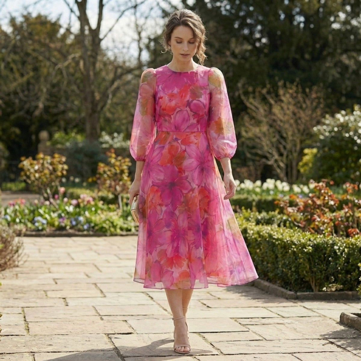 Robe midi fleurie femme manches longues élégante tenue estivale grande taille