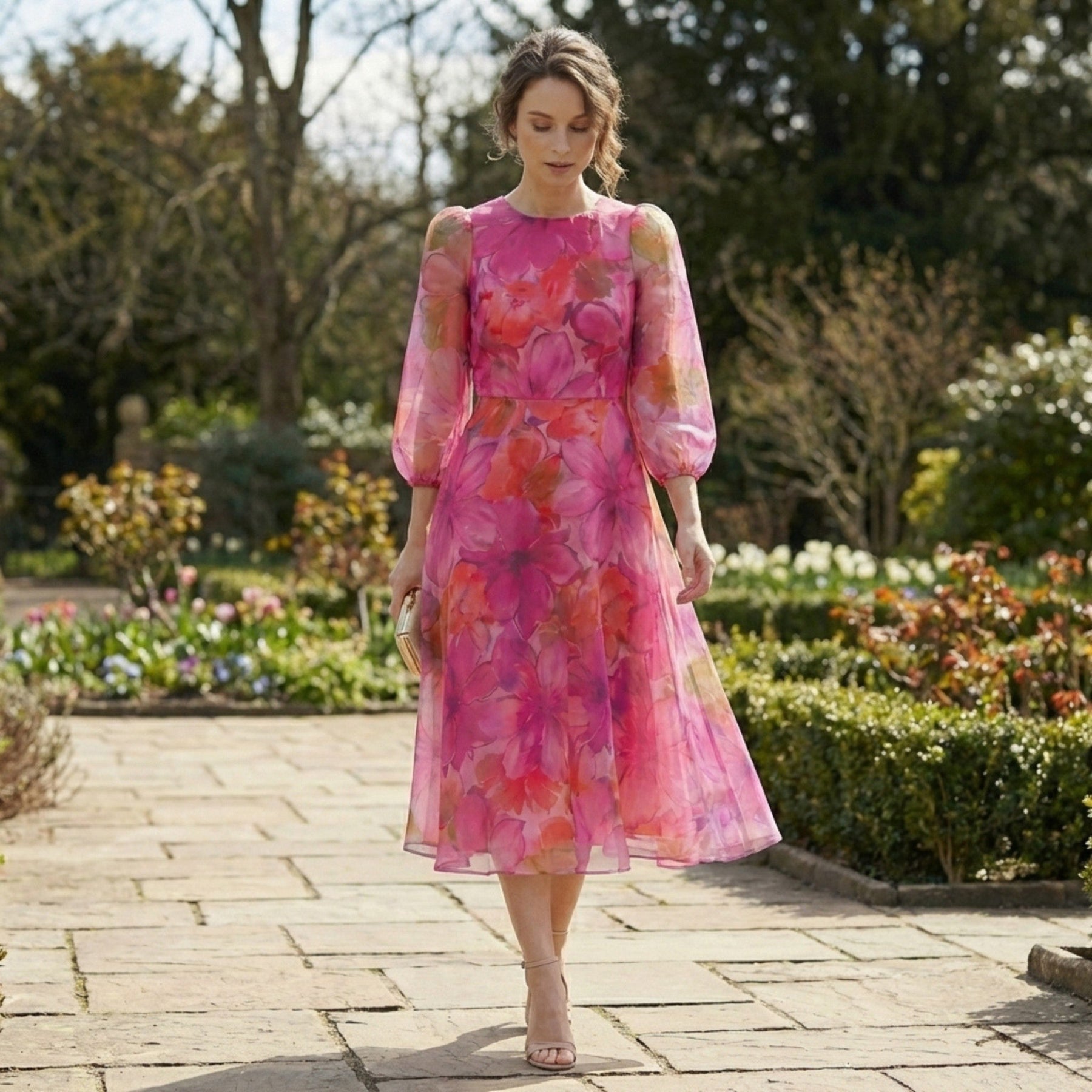 Robe midi fleurie femme manches longues élégante tenue estivale grande taille