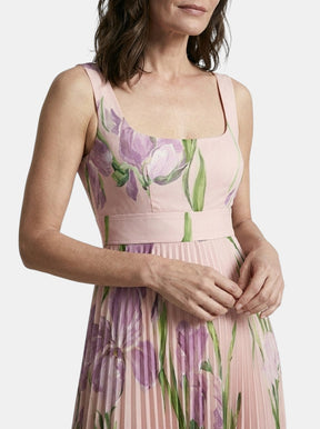 Robe maxi imprimé floral ligne A plissée sans manches encolure carrée
