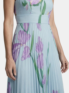 Robe maxi imprimé floral ligne A plissée sans manches encolure carrée
