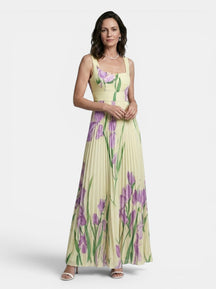 Robe maxi imprimé floral ligne A plissée sans manches encolure carrée