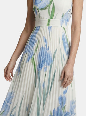 Robe maxi imprimé floral ligne A plissée sans manches encolure carrée