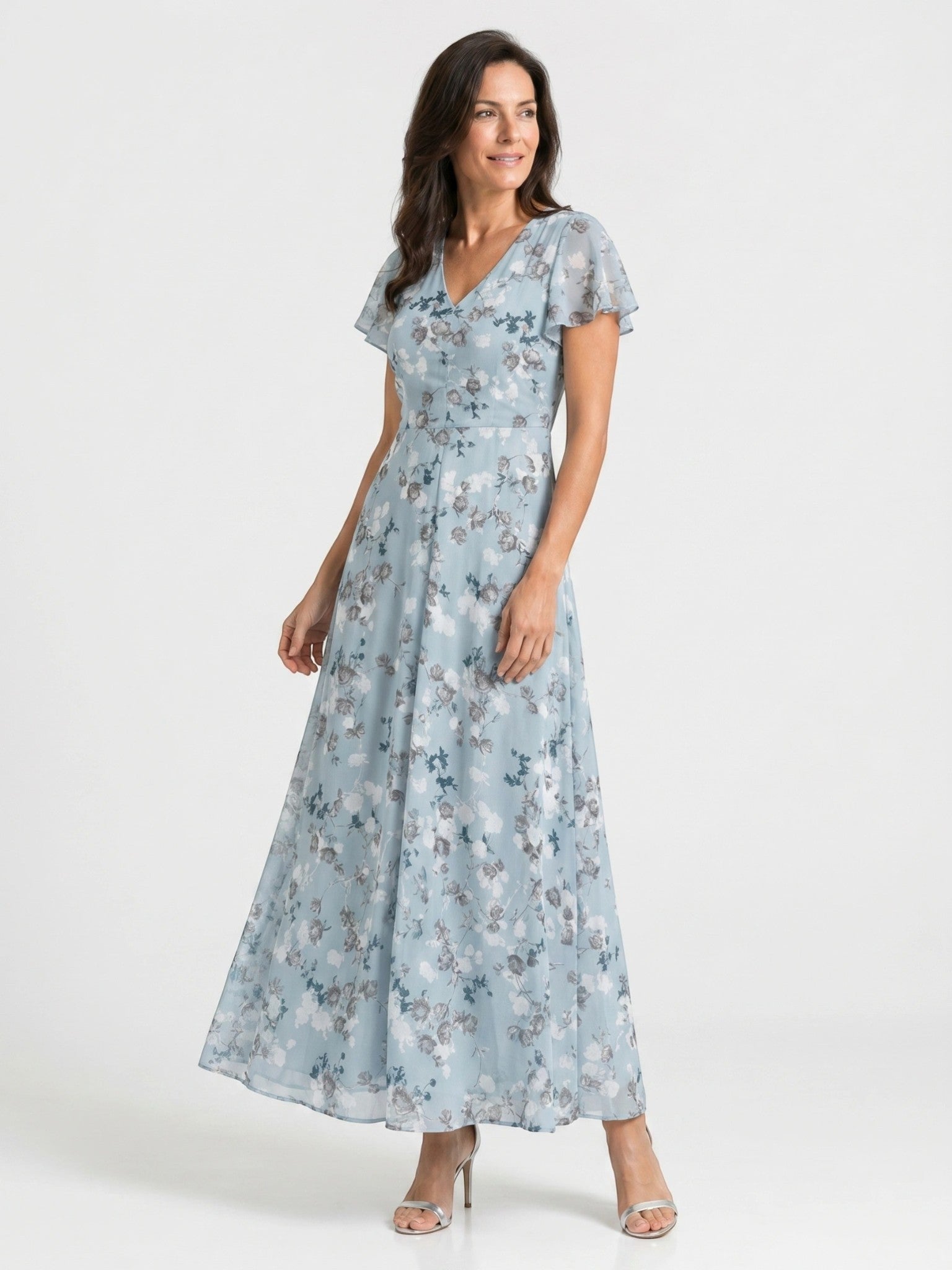 Robe maxi imprimé floral légère et fluide ourlet évasé pour femme