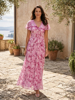 Robe maxi imprimé floral légère et fluide ourlet évasé pour femme