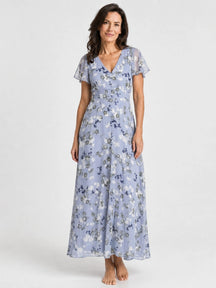 Robe maxi imprimé floral légère et fluide ourlet évasé pour femme