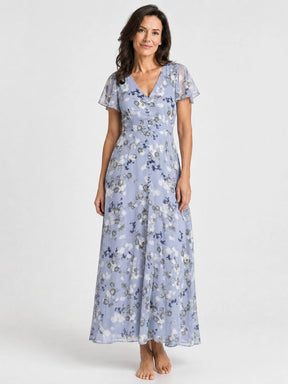 Robe maxi imprimé floral légère et fluide ourlet évasé pour femme