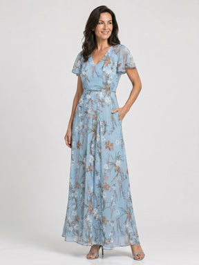 Robe maxi imprimé floral légère et fluide ourlet évasé pour femme
