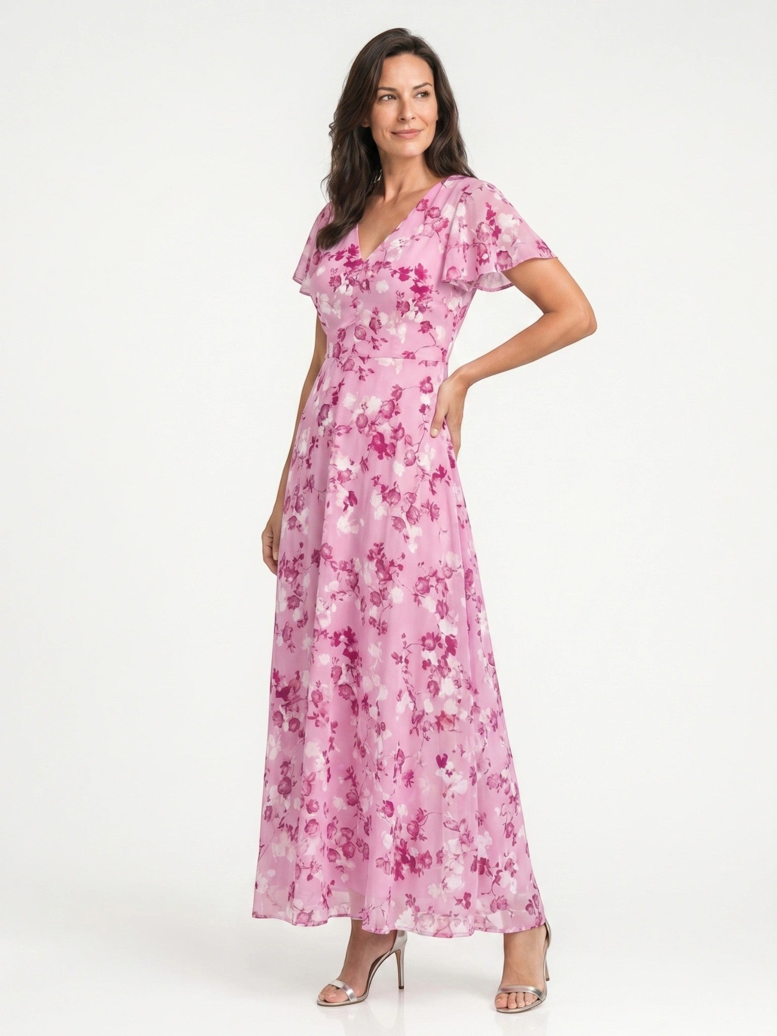 Robe maxi imprimé floral légère et fluide ourlet évasé pour femme
