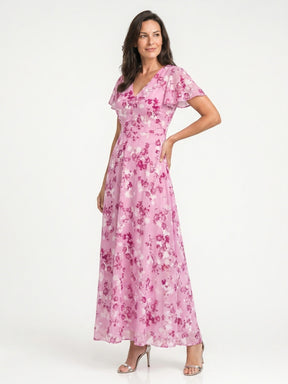 Robe maxi imprimé floral légère et fluide ourlet évasé pour femme